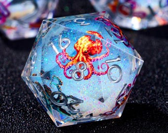 Juego de dados Octopus Liquid Core, dados de resina con borde afilado para D&D