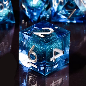 Liquid Core DND Dice Set | Sharp Edge Polyhedral Dice | Galaxy and Space Dice | Blue & Purple Resin Dice | DND Gifts, Halloween Gift