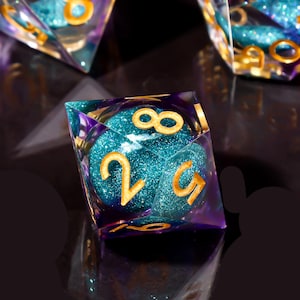 Liquid Core DND Dice Set | Sharp Edge Polyhedral Dice | Galaxy and Space Dice |  Purple & Blue Resin Dice | DND Gifts ,Halloween Gift