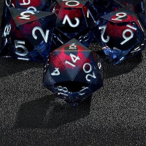 Mystic Dragon’s Gaze Liquid Core Dice Set | Handcrafted Sharp Edge Resin Dice for DnD, RPG, Tabletop Games, Dragon eye dice, Halloween Gift