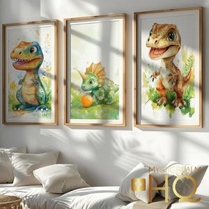 Set of 3 - Dinosaur Nursery Wall Art - Printable Dino Room Decor - Toddler Boys Room - Baby Boy Dino Art - Baby Boy - Digital Nursery