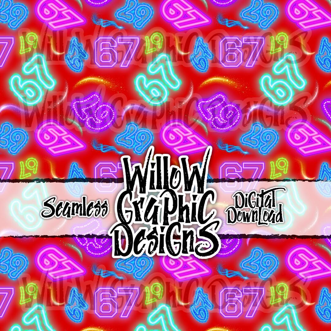 Neon 67 - Seamless Pattern Old School Neon Sign Design of Numbers Six ...