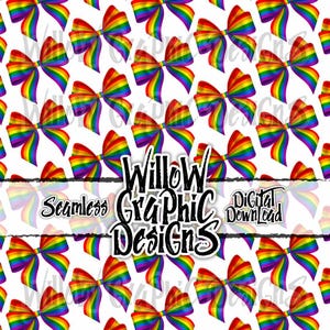 Rainbow Bows - Seamless Pattern Pride Bright, Vibrant & Colorful Design on White (PNG Digital Download)