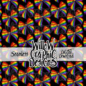 Rainbow Bows - Seamless Pattern Pride Bright, Vibrant & Colorful Design on Black (PNG Digital Download)