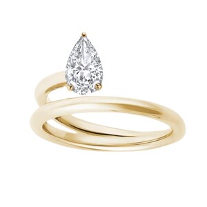 Sterling Silver Pear Spiral Ring Pear Solitaire Spiral Ring Floating Pear Ring Pear Cut Modern Ring Double Band Solitaire Pear Wrap Ring