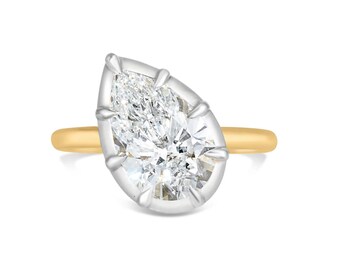 14K Gold Tilted Pear Diamond Ring Georgian Cut Down Pear Ring Antique Pear Two Tone Georgian Tilted Ring Pear Solitaire Georgian Pinkie Ring