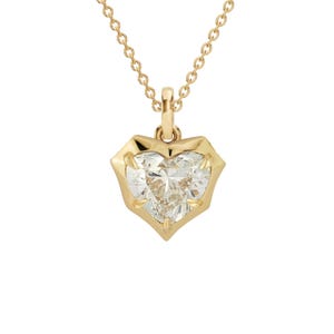 14K Gold Georgian Diamond Heart Pendant Bezel Diamond Heart Pendant Sculptural Angular Heart Pendant Bezel-Prong Set Solitaire Heart Diamond