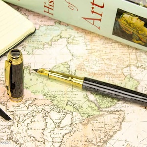 Black Pearl Resin Fountain Pen with Titanium Gold
