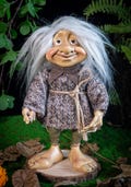 Handmade Whimsical Gnome (20cm) - Unique fabrics with details, Rustic Forest Gnome with Knitted Clothing, magic dolls to please you
