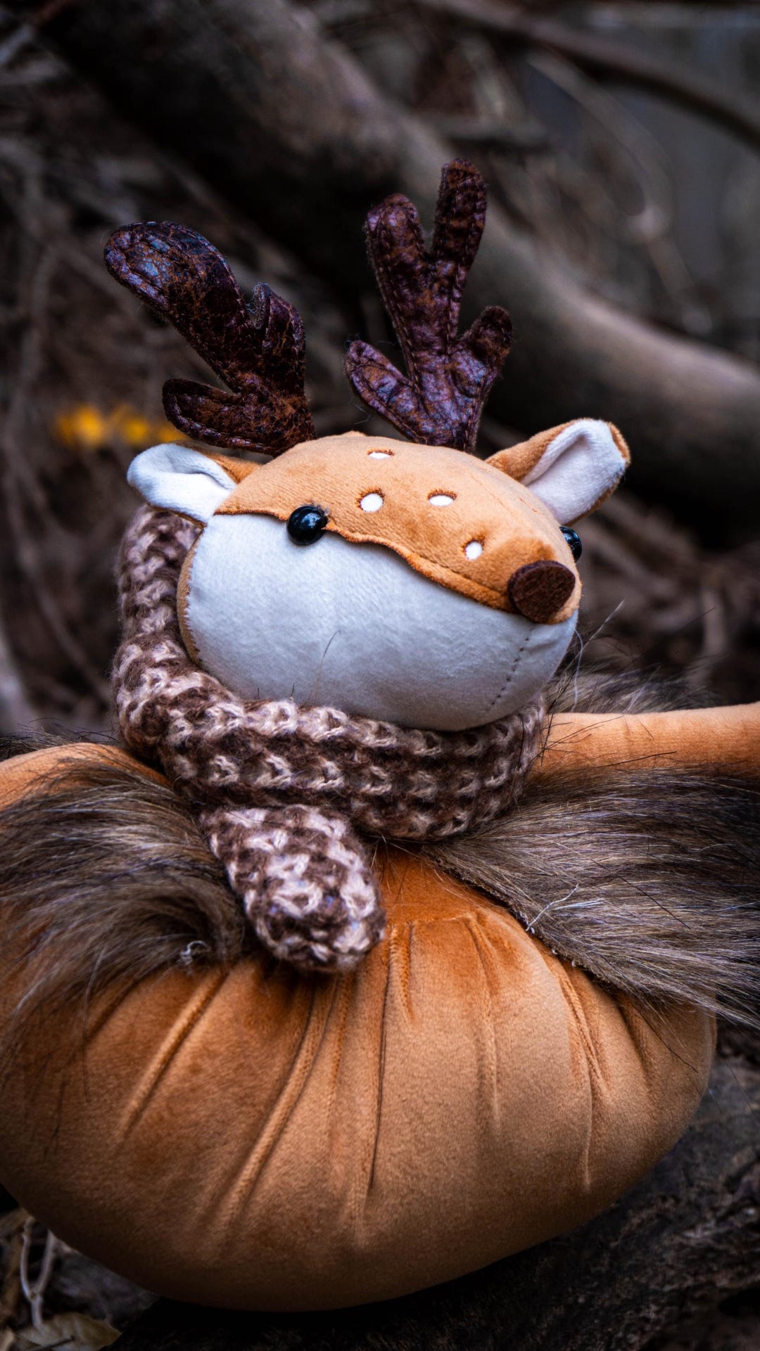 Rustic Plush Handmade Deer Plushie With Knit Scarf: Rustic Autumn Decor - Etsy