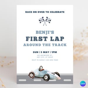 First Lap Around The Track Invitation, Editable Race Car Birthday Invite, 1st Birthday Digital Download Template, 1st Birthday Party Theme