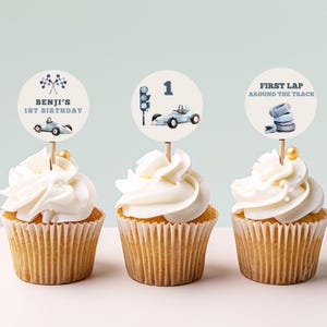 Erste Runde Cupcake Toppers, Rennwagen-Geburtstags-Partyzubehör, Titel Dekor für Kinderfeiern, 1. Geburtstag Dekorationen