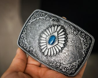 925スターリングシルバー製ターコイズベルトバックル – ハンドメイド