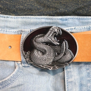 Antike silberne Gürtelschnalle in Schlangenform, 3D-Reptilien-Accessoire im Western-Gothic-Stil