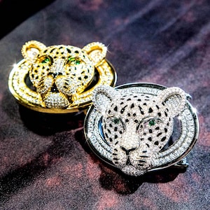 Crystal Panther Head Buckle, Luxury Leopard Belt Buckle, Animal Buckle,Gold Silver Hip Hop Bling Accessory, Belt DIY, Gift for Man, DIY Belt