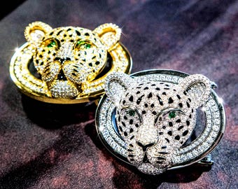 Exotic Silver Toned Rhinestones Tiger Green Eyes Belt Buckle  display picture 3