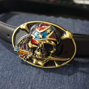 Skull Belt Buckle, Pirate & Top Hat Designs, Biker Style, Ride Free Motto, Western Cowboy Rock Punk Gothic Accessory
