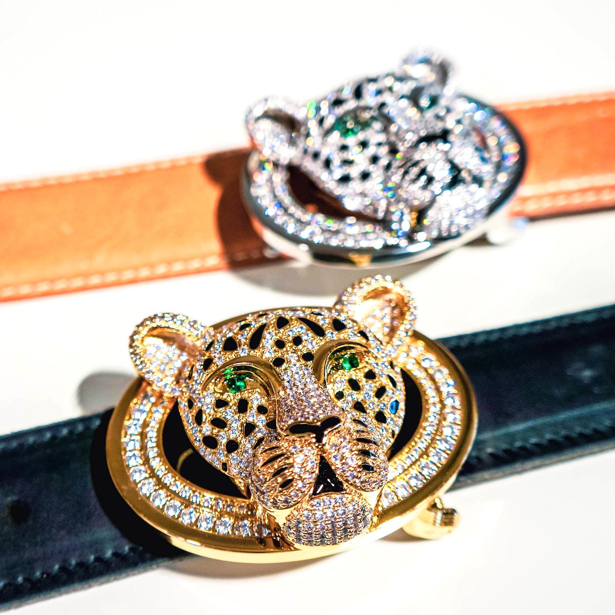 Leopard Embellished Handcrafted Jeweled Bling Buckle Only. Crystal Leopard Belt Buckle: Gold & Silver Hip Hop Bling  main image 4
