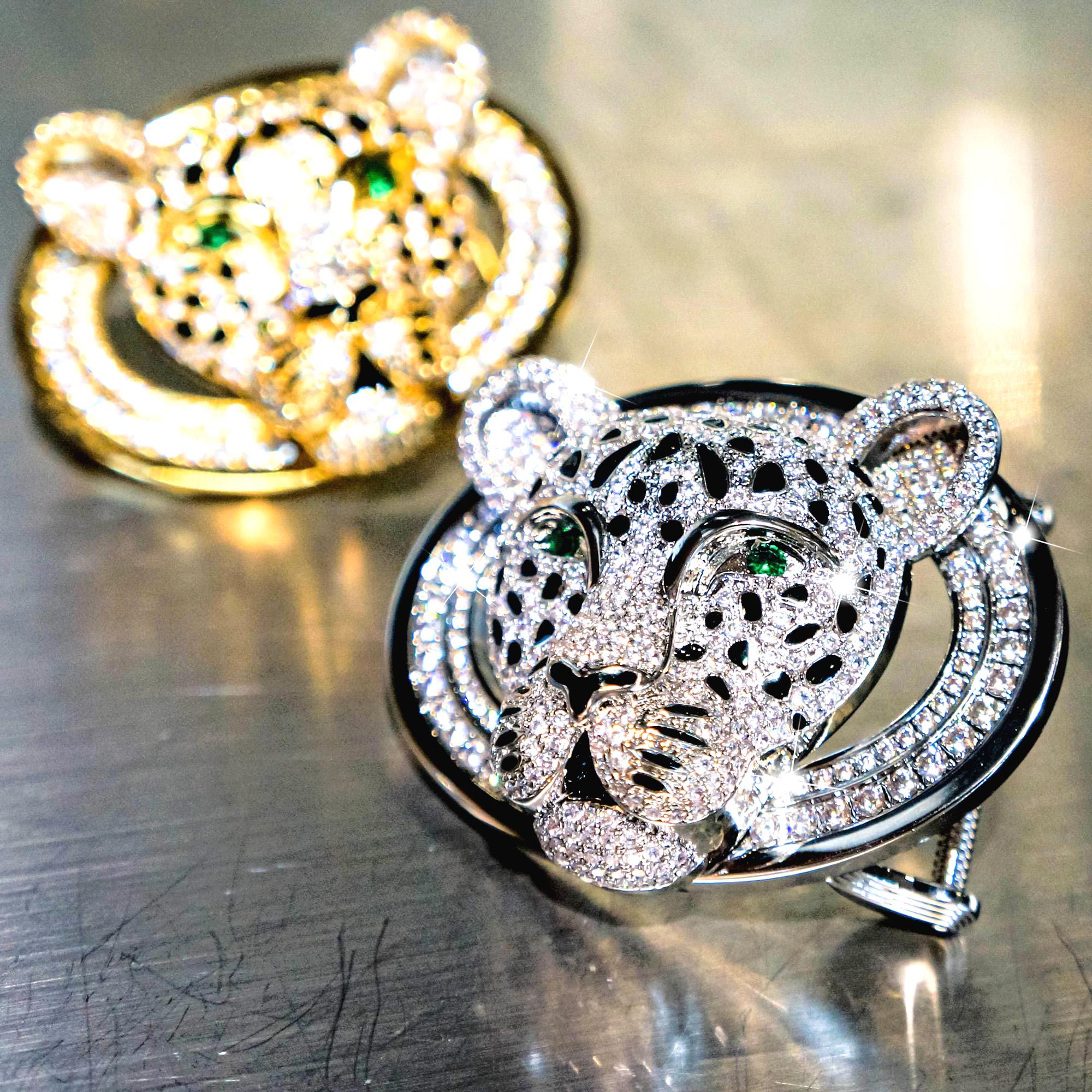 Leopard Embellished Handcrafted Jeweled Bling Buckle Only. Crystal Leopard Belt Buckle: Gold & Silver Hip Hop Bling  main image 3