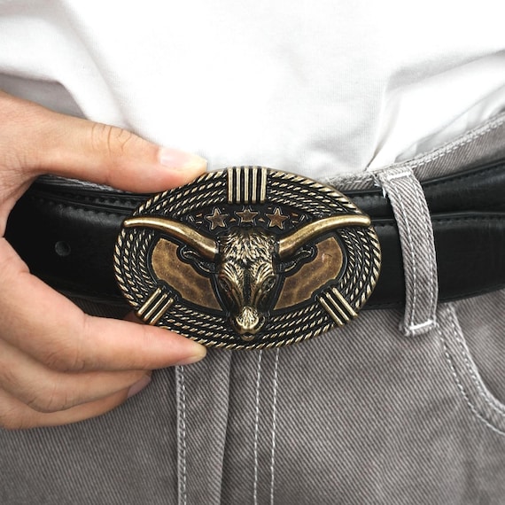 Vintage Longhorn Bull Buckle, Oval Western Style Cowboy Belt  display picture 1