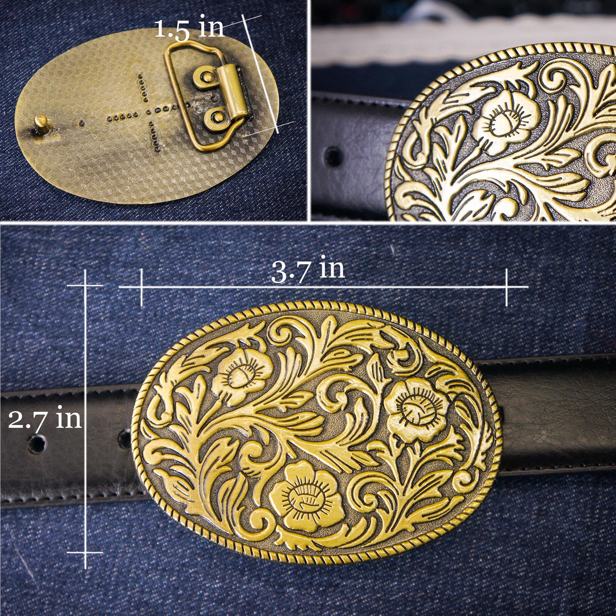 Antique Floral Engraved Brass Belt Buckle - Western Cowboy  display picture 3
