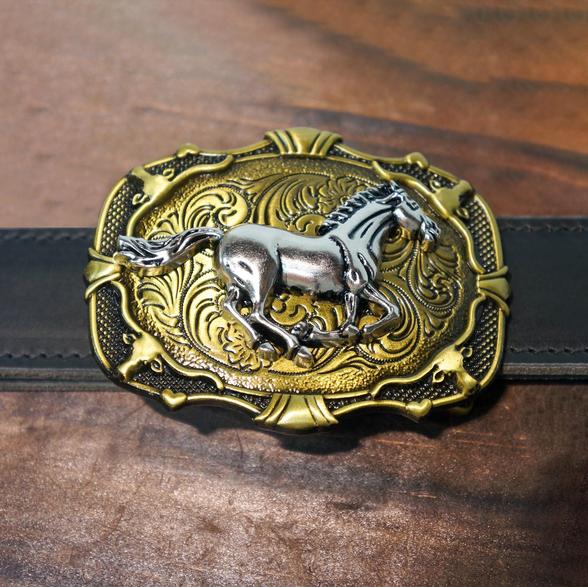 Western Running Horse Belt Buckle Cowboy Rodeo Antique Gold Silver Tone Western Gold Silver RODEO Bull Rider Belt Buckle Cowboy  main image 4