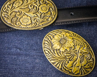 Boucle De Ceinture Western Dorée Florale - Pour Ceinture 40 Mm, Neuf Avec étiquettes