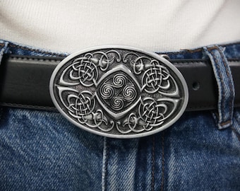 Silver Celtic Knot Belt Buckle – Triskelion Pattern Western Belt Accessory