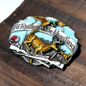 Shotgun and Running Deer Belt Buckle, Soft Enamel Filling Buckle, Gift for Hunters, Outdoorsmen Clothing Accessories, Gift for His Birthday