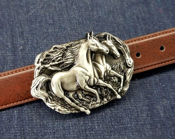 Hebilla de cinturón de caballo plateada: estilo vaquero occidental, hebilla ligera de aleación de zinc, regalo para él