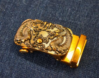 Vintage Chinese Dragon Belt Buckle: Antique Gold Imperial Accessory