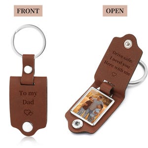 Custom Leather & Metal Photo Keychain for Men - Engravable Personalized Gift for Dad/Him, Photo Keychain Gift/Anniversary Father&#39;s Day  Gift
