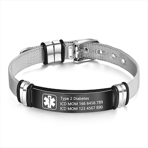 Adjustable Medical Alert Bracelet - Custom Engraved Stainless Steel ID Tag for Diabetic, Epilepsy, Emergency Jewelry , Gift Box Included