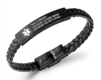 Custom Medical Alert Bracelet for Men - Engraved Emergency ID Bracelet with Name & Phone Number | Medical Jewelry Gift for Him, Dad, Husband