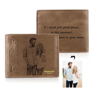 Gepersonaliseerde familiefotoportemonnee - leren kaarthouder met aangepaste gravure, uniek cadeau voor vader, vaderdag kerstaandenken