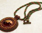 Vintage Glass Pendant Necklace Copper and Green
