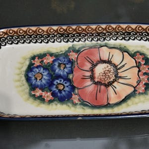 Unikat Boleslawiec Polish Pottery Butter dish Tray Poppies
