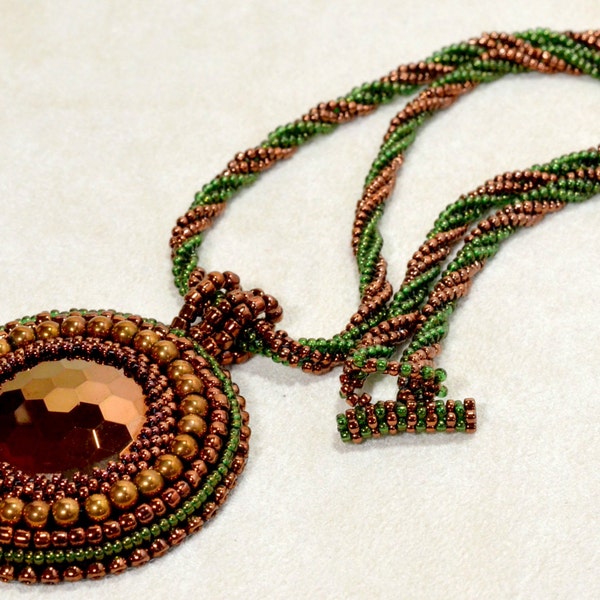 Vintage Glass Pendant Necklace Copper and Green