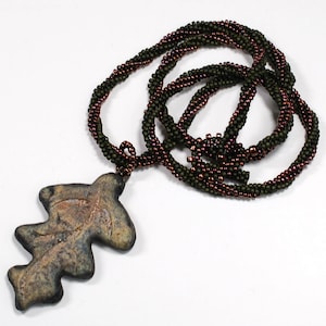 Raku Pottery Leaf Pendant Necklace Antique Bronze image 1