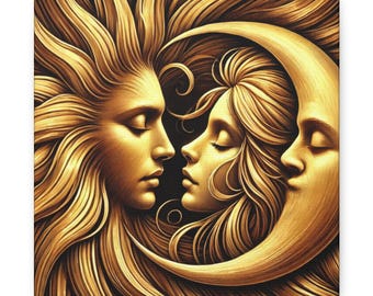 Celestial Sun and Moon Canvas Art: Boho Astrology Home Decor