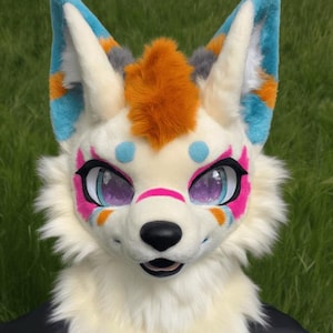 Colorful Star Wind Wolf Fursuit Head, Custom Fursuit Head, Kenomo Theme Party, Fursuit Mask, Fantasy Creature, Furry, Fursuit Fans, Cosplay