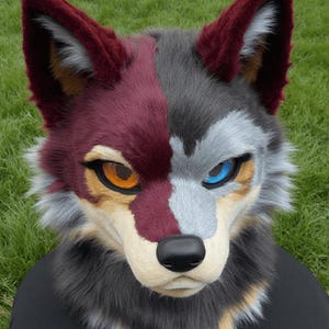 Heterochromatic wolf Fursuit Head, Custom Fursuit Head, Kenomo Theme Party, Fursuit Mask, Fantasy Creature, Furry, Fursuit Fans, Cosplay