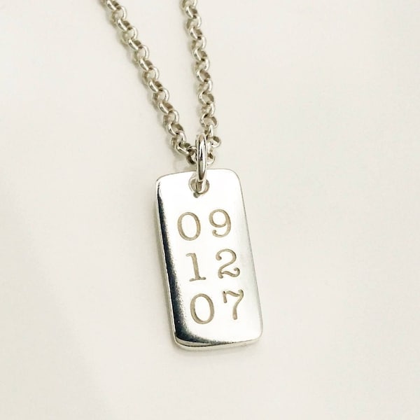 The Keepsake Date Necklace . Personalized Mother's Day Necklace . Anniversary Necklace . Small Rectangle Charm Necklace . Tatumbradleyco