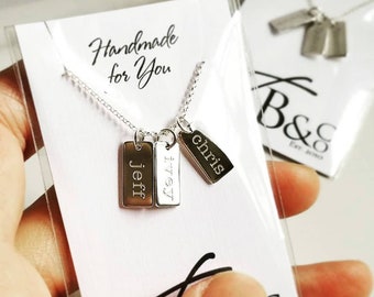 Name Necklace . Sterling Silver Name Tag Necklace . Personalized Mother's Necklace . Small Silver Rectangle Charm . Tatumbradleyco