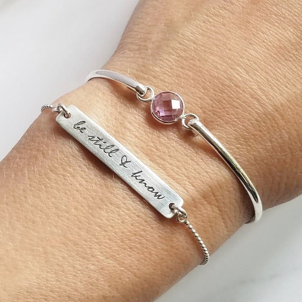 Be Still & Know Sterling Silver Adjustable Bracelet . Be Still and Know Psalm 46:10 . Religious Gift for Her . Tatum Bradley