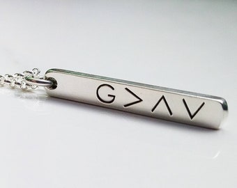 God Is Greater than the Highs and the Lows Necklace . Sterling Silver Bar Necklace .  God is Greater Necklace . Tatumbradleyco