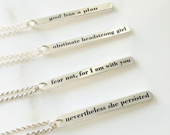 Vertical Bar Necklace . Sterling Silver Bar Name Necklace . Nevertheless She Persisted Necklace . Graduation Gift for Her . Tatumbradleyco