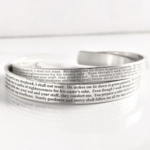 The 23rd Psalm Cuff Bracelet . Solid Sterling Silver The Lord is My Shepherd Bracelet . Psalm 23 Jewelry . Tatum Bradley