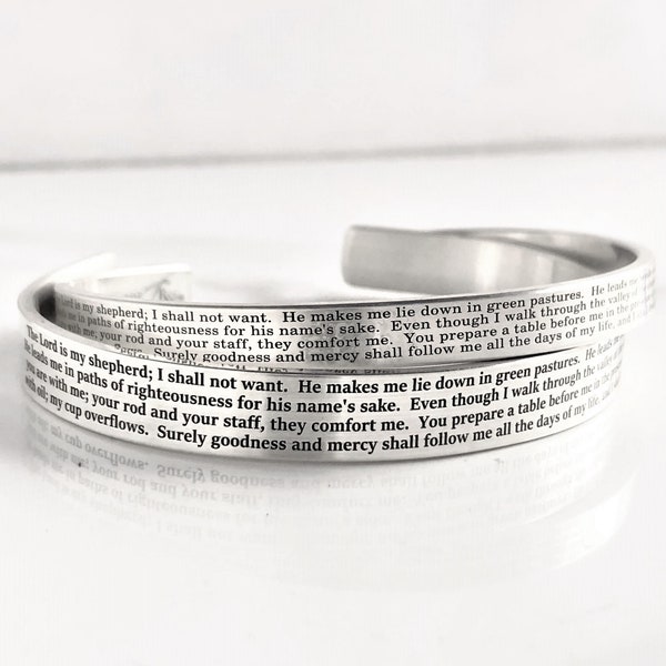 The 23rd Psalm Cuff Bracelet . Solid Sterling Silver The Lord is My Shepherd Bracelet . Psalm 23 Jewelry . Tatum Bradley