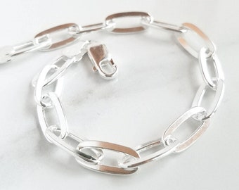 Chunky Chain Link Bracelet . Solid Sterling Silver . Wide Chainlink Chain Charm Bracelet . Gift for Her . Tatumbradleyco